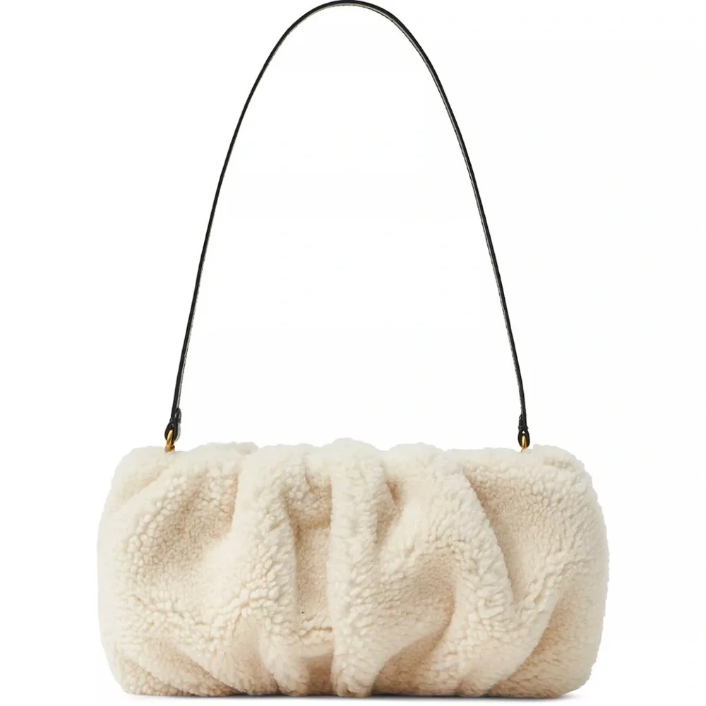 NWOT STAUD Bean Shearling Teddy Bear Cream Shoulder Convertible Bag Clutch Purse - Picture 1 of 12